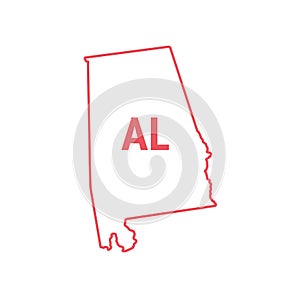 Alabama US state map red outline border. Vector illustration. Two-letter state abbreviation