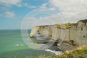 Alabaster coast of Normandie, France with English Channel in background, scenic