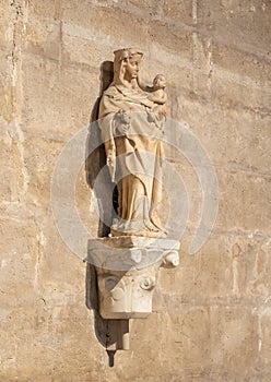 Alabaster sculpture titled `Santa Maria de los Olmos` in the Chapel of San Antonio in the Seville Cathedral in Spain.