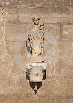 Alabaster sculpture titled `Santa Maria de los Olmos` in the Chapel of San Antonio in the Seville Cathedral in Spain.