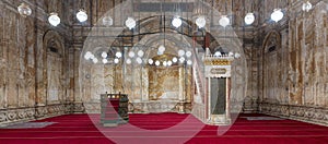 Alabaster wall with engraved niche and Platform at the Mosque of Muhammad Ali Alabaster Mosque, Citadel of Cairo in Egypt