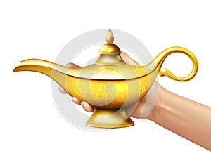 Aladdin Lamp And Hand Illustration