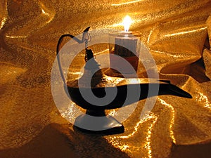 Aladdin's Lamp on Dark Gold Background