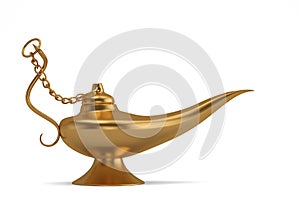 Aladdin`s Magic Lamp  isolated on gold background. 3D illustration