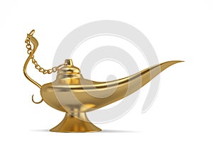 Aladdin`s Magic Lamp  isolated on gold background. 3D illustration