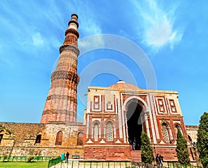 Alai Darwaza and Qutub Minar at the Qutb Complex in Delhi, India