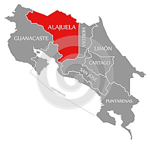 Alajuela red highlighted in map of Costa Rica