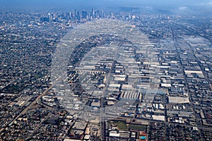 Alameda Corridor and downtown Los Angeles aerial view