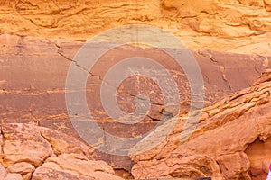 Alameleh Inscriptions in Jordan, Middle East Wadi Rum desert
