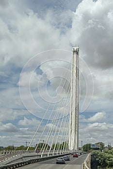 The Alamillo Bridge over the Guadalquivir River, Seville, Spain photo