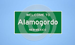 Alamogordo, New Mexico city limit sign. Town sign from the USA.