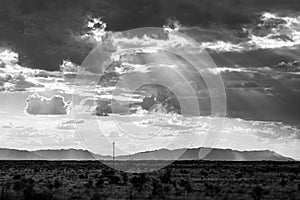 Alamogordo to El Paso Highway 54 Sunrays Monochrome