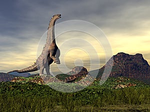 Alamosaurus dinosaur in the desert - 3D render