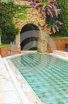 The outdoor pool of the spa of Alange -Balneario- famous thermal bath in the province of Badajoz, Spain photo