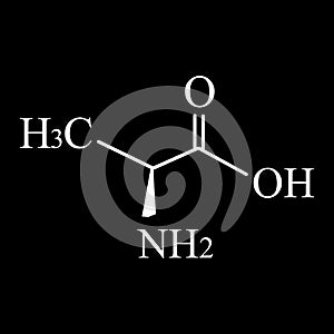 Alanine is an amino acid. Chemical molecular formula Alanine amino acid. Vector illustration on isolated background