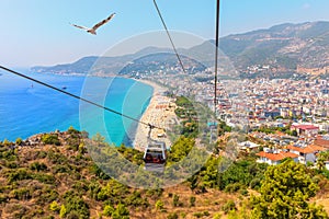 Alanya cable car, view on the Kleopatra beach, Turkey
