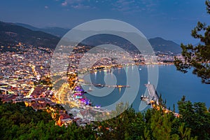 Alanya city scenery by the mediterranean sea at dusk. Turkey