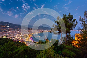 Alanya city scenery by the mediterranean sea at dusk. Turkey