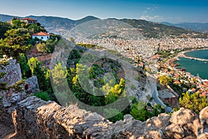 Alanya city scenery by the mediterranean sea at sunset. Turkey