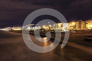 Alanya city shoreline night lights exposure.