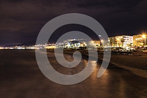 Alanya city shoreline night lights exposure.