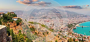 Alanya Red Tower and view on the harbour, Turkey