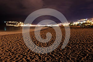Alanya shoreline beach night lights exposure.