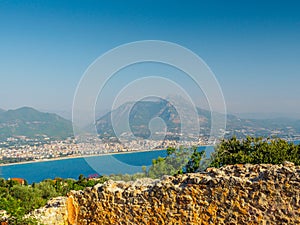 Alanya, Turkey. Beautiful view from the fortress Alanya Castle of the Mediterranean Sea and beach at sunset