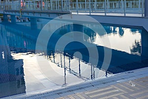 Alanya, Turkey - October 05, 2018. Beautiful pool in Kirman Sidera Luxury hotel with clear blue water on background of sea, blue