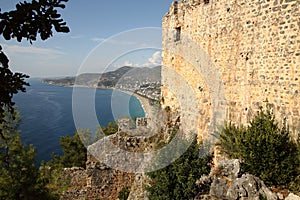 Alanya, view of Cleopatra beach from a height on a sunny summer day