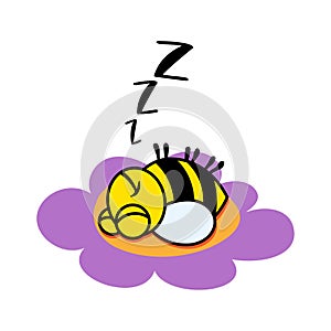 Cute bee sleeping on a flower, with zzz text photo