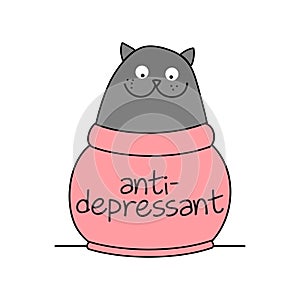 Funny cat with antidepressant text photo
