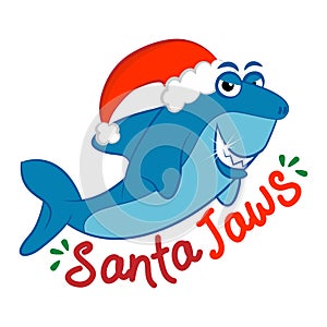 Santa Jaws, Santa Shark - funny vector illustration with text for Christmas