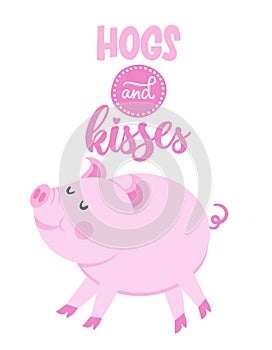 Hogs and Kisses (hugs and kisses) pun - Cute rose pink pig. photo