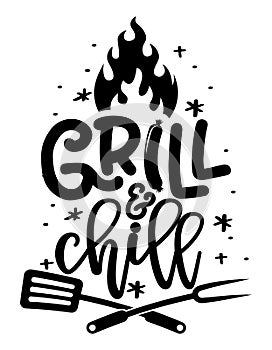 Grill and Chill - label. barbeque elements for labels, logos, badges, stickers or icons photo
