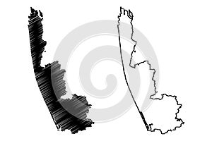 Alappuzha district Kerala State, Republic of India map vector illustration, scribble sketch Alleppey map