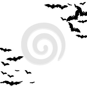 Alar black bats group isolated on white  Halloween background