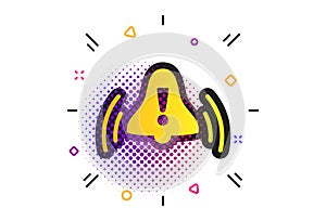 Alarm bell with exclamation mark icon. Wake up. Vector