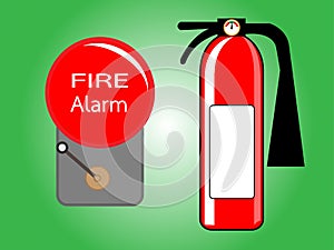 Alarm bell and Fire extinguisher