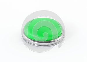 Alarm button 3d render icon - start green simple circle with switch sign, round shutdown metal element