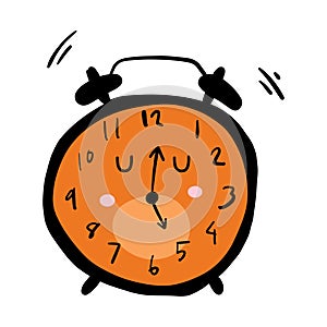 Alarm clock 5 AM, 5:00 a.m. hand draw doodle cartoon character style