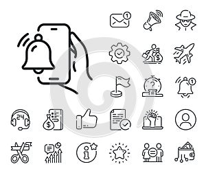 Alarm clock app line icon. Reminder bell sign. Salaryman, gender equality and alert bell. Vector