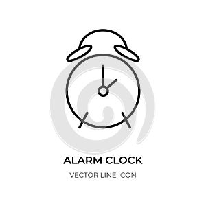 Alarm clock black line icon watch wake time vector