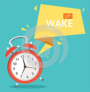 Alarm Clock with Bubble Speech Card. Vector