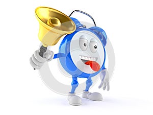 Alarm clock character ringing a handbell