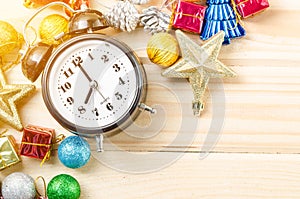 Alarm clock and christmas decortions.