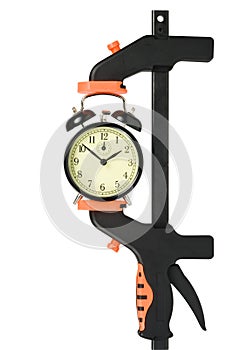 Alarm clock clamped in a manual clamp