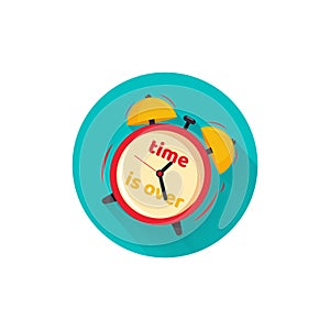 alarm clock flat icon with long shadow. time is over flat icon