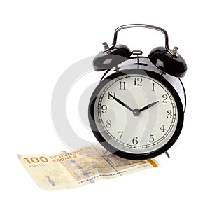 Alarm clock on Danish money