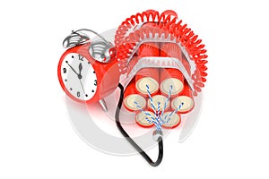Alarm clock with dynamite. 3D rendering.